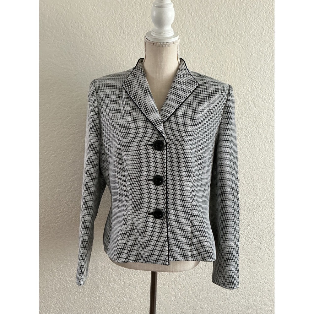 Suit Studio Blazer Size 12 Black White Geometric Print Button Front Jacket